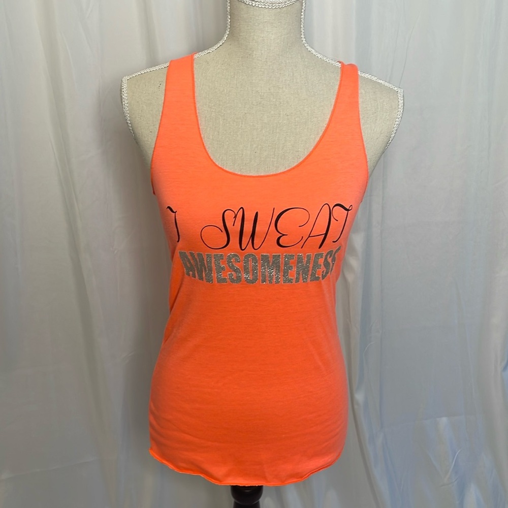 ❤️186 Miss Popular NWT Neon Orange Graphic Workout Tank “I Sweat Awesomeness” S